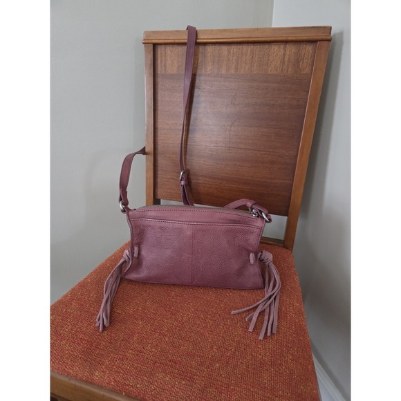 Lucky Brand Erma Crossbody Fringe Leather Purse Hobo Hippie Pink Decco Rose - Picture 3 of 14